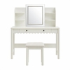 Emmeline Scalloped Makeup Vanity Desk With LED Mirror and Stool in White Ivory