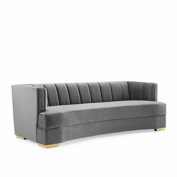 Encompass Channel Tufted Performance Velvet Curved Sofa in Gray