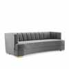 Encompass Channel Tufted Performance Velvet Curved Sofa in Gray