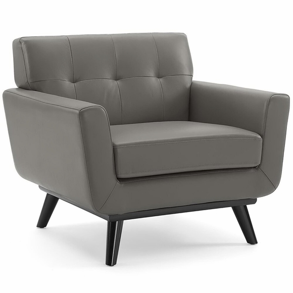 Engage Top-Grain Leather Lounge Accent Armchair in Gray