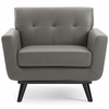 Engage Top-Grain Leather Lounge Accent Armchair in Gray