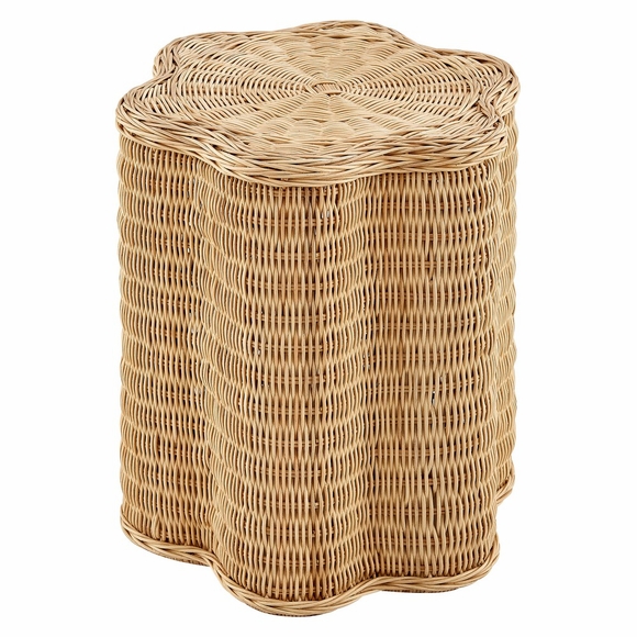 Erika Scalloped Natural Rattan Side Table in Natural