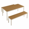 Finn Outdoor Patio Aluminum Faux Wood Dining Set with Benches in Natural