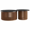 Fortitude Round Faux Marble Top Nesting Coffee Table Ensemble in Walnut Black