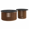 Fortitude Round Faux Marble Top Nesting Coffee Table Ensemble in Walnut Black