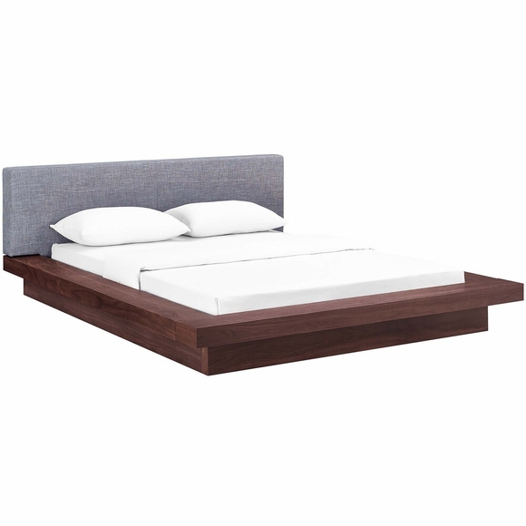 Freja Queen Fabric Platform Bed in Walnut Gray