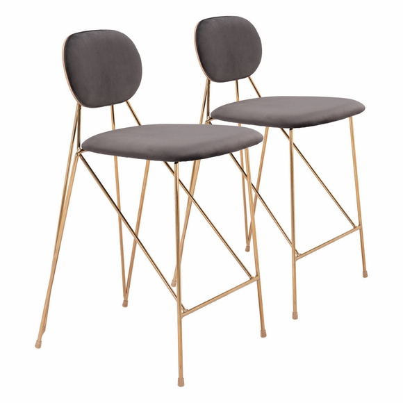 Georges Counter Stool Set of 2 in Gray & Gold
