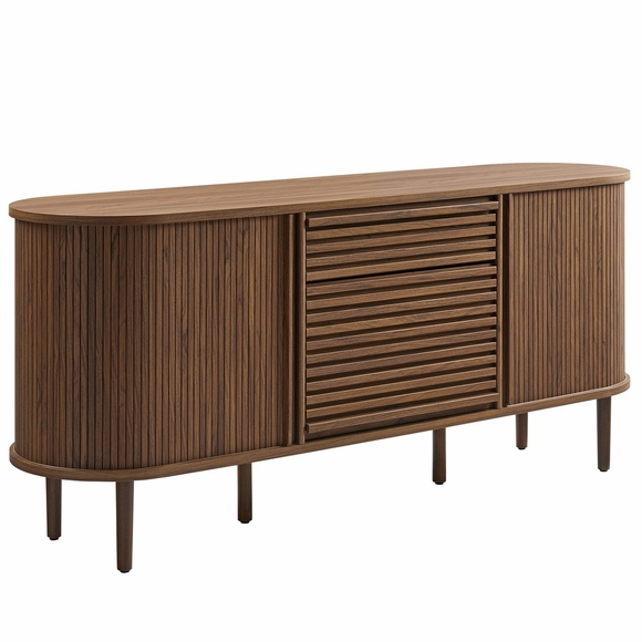Harlan 67" Fluted Oval Sideboard Cabinet in Walnut