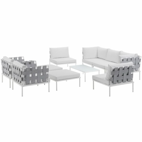 Harmony 10 Piece Outdoor Patio Aluminum Sectional Sofa Set in White White