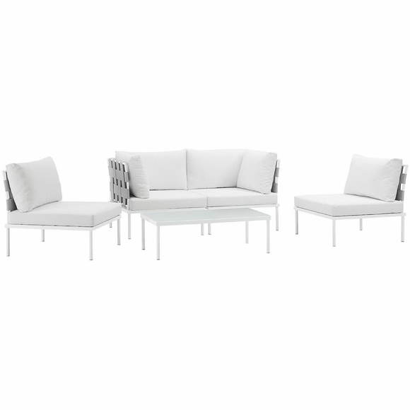 Harmony 5 Piece Outdoor Patio Aluminum Sectional Sofa Set in White White