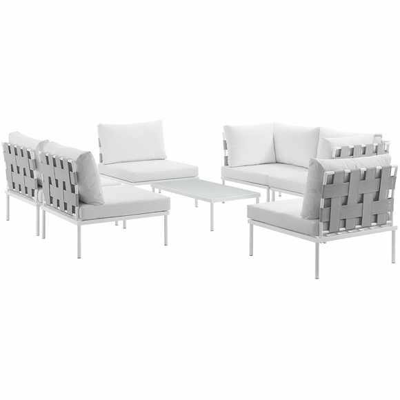 Harmony 7 Piece Outdoor Patio Aluminum Sectional Sofa Set MID-2617 in White White