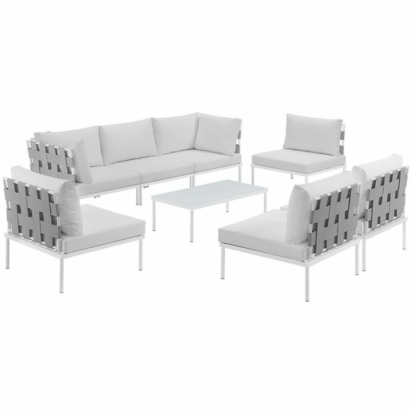 Harmony 8 Piece Outdoor Patio Aluminum Sectional Sofa Set in White White