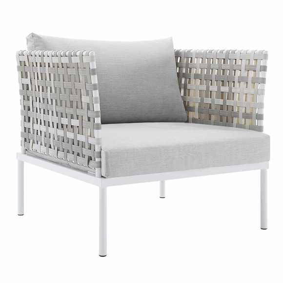 Harmony Sunbrella&reg; Basket Weave Outdoor Patio Aluminum Armchair in Taupe Gray