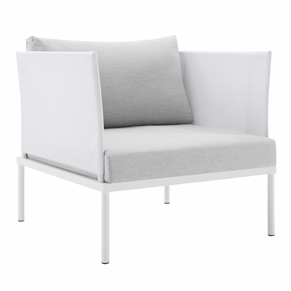Harmony Sunbrella&reg; Outdoor Patio Aluminum Armchair in White Gray