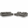 Harness 3 Piece Stainless Steel Base Leather Sofa Set MID-4199 in Gray