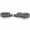 Harness 3 Piece Stainless Steel Base Leather Sofa Set MID-4201 in Gray
