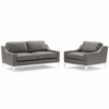 Harness Stainless Steel Base Leather Loveseat & Armchair Set in Gray