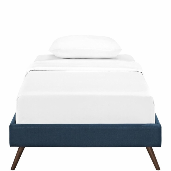 Helen Fabric Twin Bed Frame with Round Splayed Legs in Azure