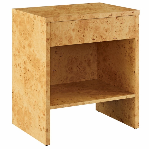 Hudson 1-Drawer Burl Wood Nightstand With Shelf in Natural