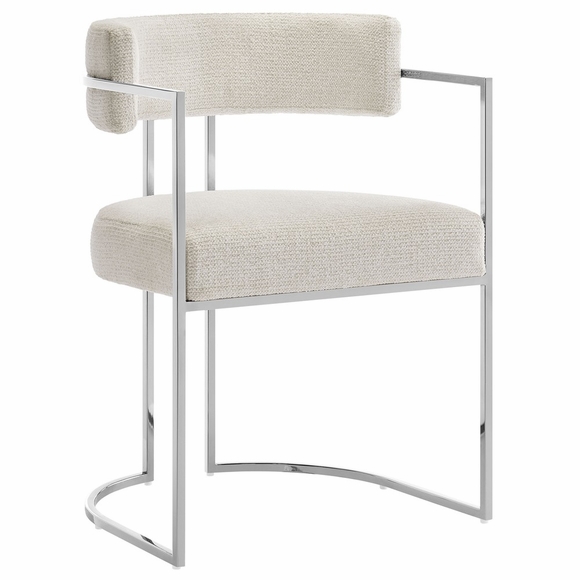 Huron Curved Back Fabric and Metal Dining Accent Chair
