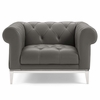 Idyll Tufted Button Upholstered Leather Chesterfield Armchair in Gray