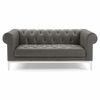 Idyll Tufted Button Upholstered Leather Chesterfield Loveseat in Gray