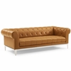 Idyll Tufted Button Upholstered Leather Chesterfield Sofa in Tan