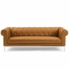 Idyll Tufted Button Upholstered Leather Chesterfield Sofa in Tan