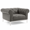 Idyll Tufted Upholstered Leather 3 Piece Sofa Set in Gray
