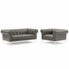 Idyll Tufted Upholstered Leather Loveseat and Armchair in Gray