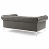 Idyll Tufted Upholstered Leather Loveseat and Armchair in Gray