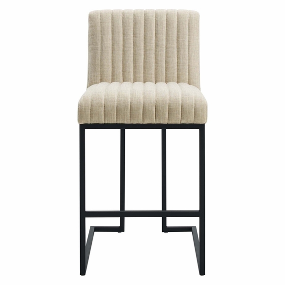 Indulge Channel Tufted Fabric Counter Stools Set of 2 in Beige