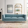 Ingenuity Channel Tufted Performance Velvet Sofa in Light Blue