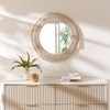 Jade Round Rattan Macrame Wall Mirror in Natural