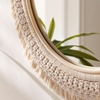Jade Round Rattan Macrame Wall Mirror in Natural