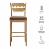 Jax Oak Wood Bar Stool With Wavy Razor Back and Cushion