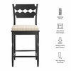 Jax Oak Wood Counter Stool With Wavy Razor Back and Cushion