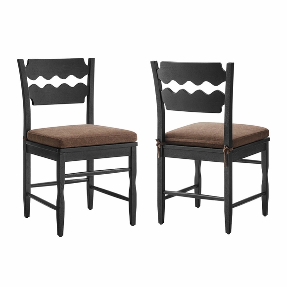 Jax Oak Wood Dining Chair With Wavy Razor Back and Cushion Set of 2