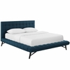 Julia Queen Biscuit Tufted Upholstered Fabric Platform Bed in Blue