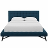 Julia Queen Biscuit Tufted Upholstered Fabric Platform Bed in Blue