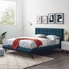 Julia Queen Biscuit Tufted Upholstered Fabric Platform Bed in Blue