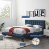 Julia Queen Biscuit Tufted Upholstered Fabric Platform Bed in Blue
