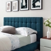 Julia Queen Biscuit Tufted Upholstered Fabric Platform Bed in Blue