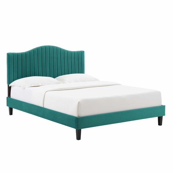 Juniper Channel Tufted Performance Velvet Full Platform Bed in Teal