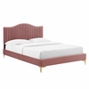 Juniper Channel Tufted Performance Velvet King Platform Bed in Dusty Rose