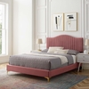 Juniper Channel Tufted Performance Velvet King Platform Bed in Dusty Rose