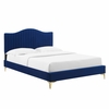 Juniper Channel Tufted Performance Velvet Queen Platform Bed in Navy