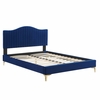 Juniper Channel Tufted Performance Velvet Queen Platform Bed in Navy