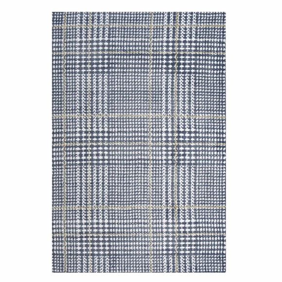 Kaja Abstract Plaid 5x8 Area Rug in Ivory/Cadet Blue and Citron