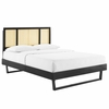 Kelsea Cane and Wood Full Platform Bed with Angular Legs in Black
